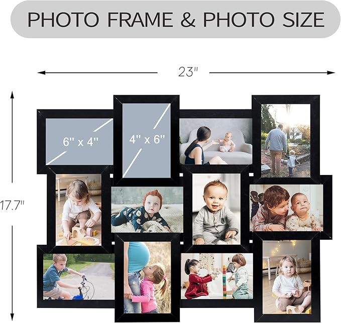 HELLO LAURA Collage Picture Frames for Wall 12 Openings - Black Photo Frames Display Multiple Photos for Wall Hanging Photo Frame Christmas Gifts for Family Friends Lover