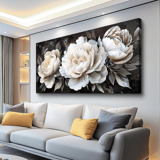 QIYILEXWART Canvas Wall Art For Living Room Wall Decor For Bedroom Office Wall Decoration White Peony Landscape Painting Farmhouse Pictures Artwork Room Aesthetic Home Decor 20x40 In