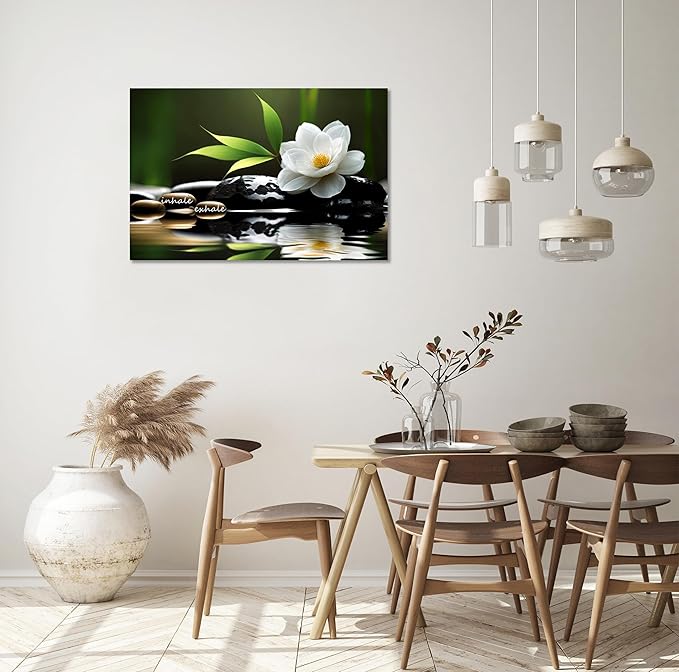 Lotus Flower Wall Art Inspirational Canvas Prints Inhale Exhale Yoga Quotes Poster Positive Relax Prints Pictures for Zen Office Wall Decor Framed Artwork Ready to Hang (12.00" x 16.00")