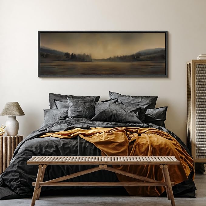SIGNFORD Large Framed Canvas Print Wall Art Soft Focus Golden Horizon Landscape Illustrations Modern Art Calm Warm for Living Room, Bedroom, Office - 60"x20"