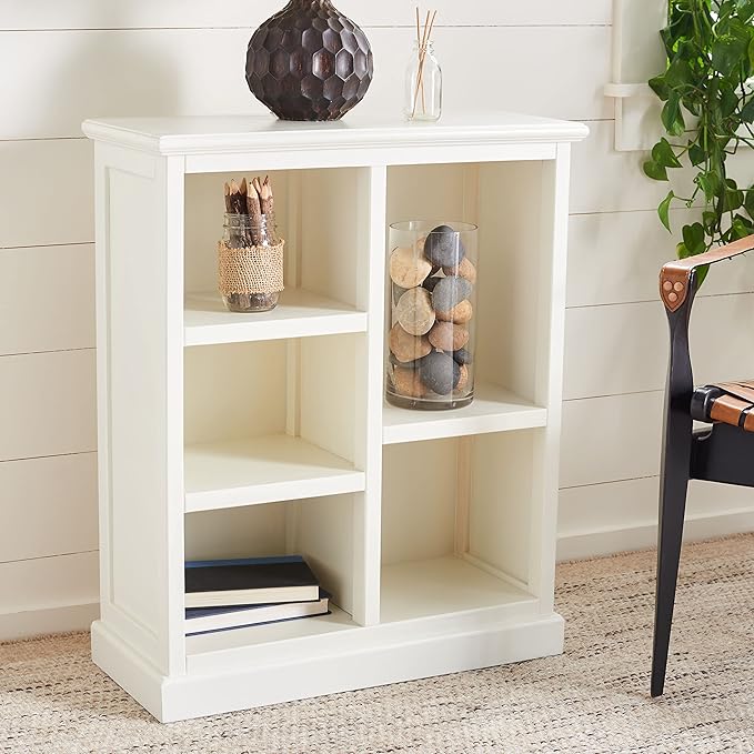 SAFAVIEH Home Collection – Maralah 5-Shelf Solid Wood Bookcase, White, 25" Wide Storage Display Shelf, Fully Assembled (AMH6634B)