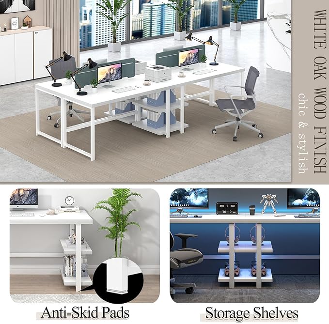 EXCEFUR White Computer Desk, Modern Home Office Desk with Storage Shelf, Wood and Metal Writing Study Table for Living Room Bedroom, 53 Inch