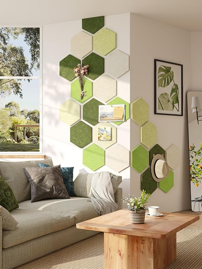 8 Pack Hexagon Felt Bulletin Board Tiles - 11.8" Large Thick Pin Board for Walls with 30 Push Pins, DIY Boards for Office Home School Decor, Aesthetic Hex Cork Board Alternative