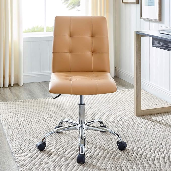 Modway Prim Ribbed Armless Mid Back Swivel Conference Office Chair In Tan