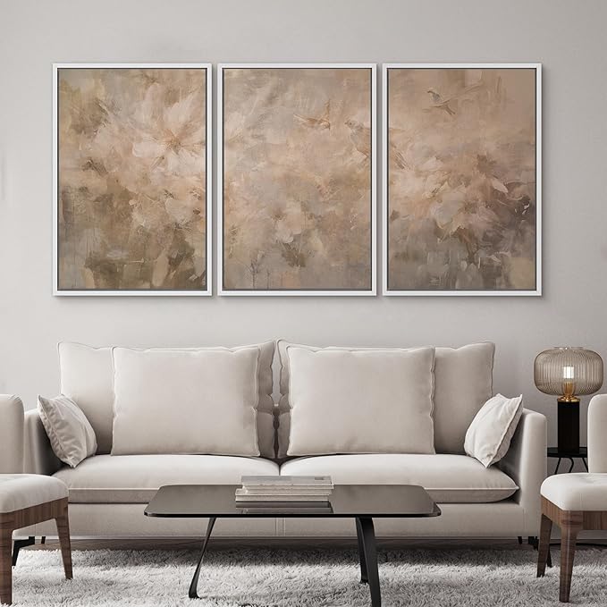 SIGNWIN Framed Canvas Print Wall Art Set Soft Neutral Abstract Floral Illustrations Modern Art Decorative Boho Relax/Zen Nordic for Living Room, Bedroom, Office - 16"x24"x3 White