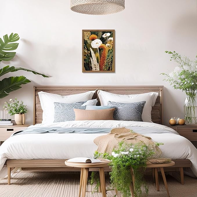 Framed Vintage Botanical Floral Wall Art, Colorful Abstract Flowers Wall Decor Painting, Retro Wildflower Artwork Poster Print Picture for Living Room Bedroom 12x16 Inch