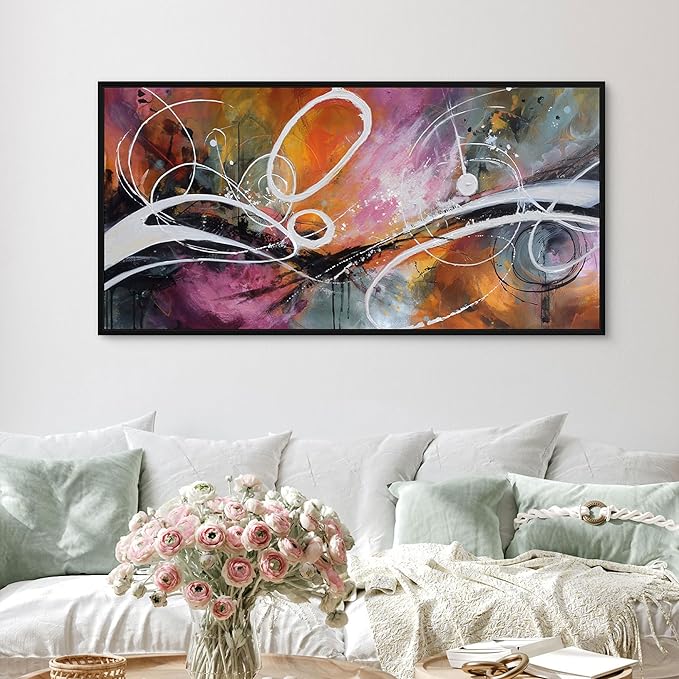 yiijeah Purple Wall Decor Bedroom Canvas Abstract Bathroom Art Picture Items for Women Framed Artwork Print 40x20 Inches
