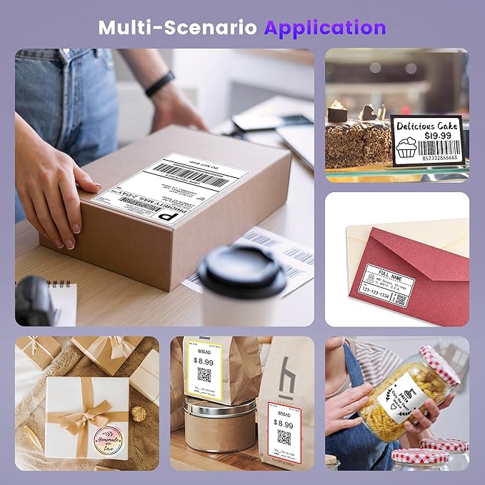 Phomemo D520BT Bluetooth Thermal Label Printer, 4X6 Wireless Shipping Label Printer Build-in Holder, Thermal Label Maker for Shipping Package, Compatible with Amazon, USPS, Shopify, Purple