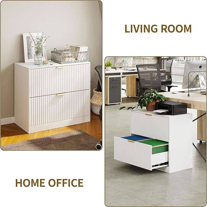 Wooden Two-Drawer Filing Cabinet,Horizontal Home Office Filing Cabinet with Three-Level Adjustable Hanging Rails,Doubles as A Printer Stand,Suitable for A4/Letter/Legal Sizes(White-04)