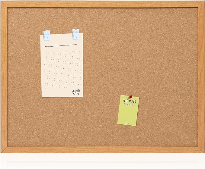 Board2by Cork Board Bulletin Board 18" x 24", Wood Framed Corkboards for Wall Decor, Hanging Office Message Board, Large Wall Mounted Notice Pin Board with 15 Push Pins for School, Home & Office