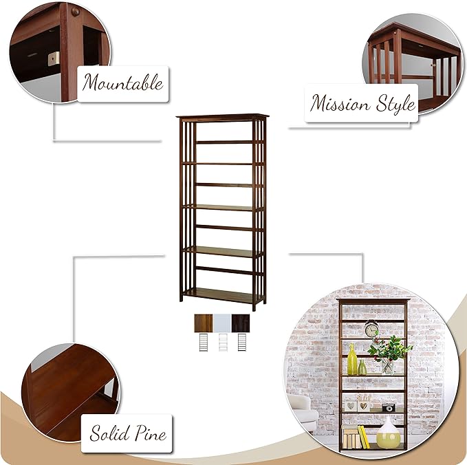 Mission Style 5-Shelf Bookcase-Walnut