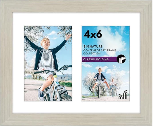 Americanflat 4x6 Double Picture Frame with Shatter-Resistant Glass - Fits Two 4x6 Photos or use as One 8x10 Picture Frame - Signature Collection - Collage Frames for Tabletop and Wall - Light Wood