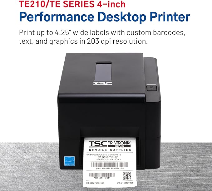 TSC TE210 Desktop Thermal Label Printer for Postage, Shipping Tags, Receipts, Barcodes, Retail, Small Business, School, Home Office, and Stickers, USB, Ethernet, Serial, 4 Inch Width