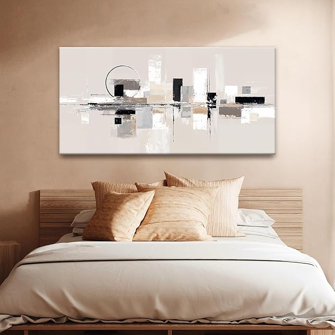 QSQ Abstract Canvas Art Wall Decor Black White Wall Art Painting Abstract Wall Decor Prints Grey Brown Minimalist Artwork Picture For Bedroom Kitchen Office Bathroom Home Wall Decoration 20" × 40"