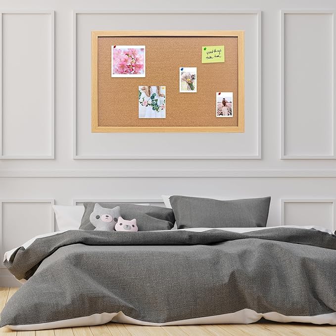 Cork Bulletin Board, 11x14 Inches Hanging Cork Board Wooden Framed with Pins for Wall, Dorm Room, Office, Home Decor – Natural Cork & Black Frame