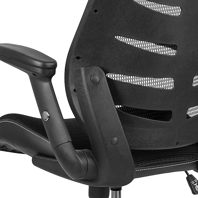 Flash Furniture Kale High-Back Ergonomic Mesh Office Chair with Flip-Up Arms and Adjustable Foot Ring, Spine-Back Tall Executive Swivel Chair, Black