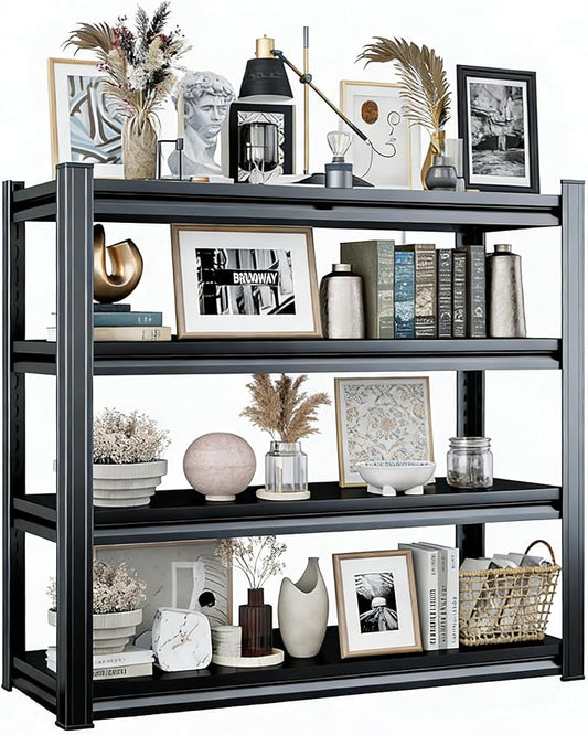 Book Shelf, Metal Bookshelves, Heavy Duty Steel Bookcases, Large Storage Capacity Adjustable Tall Industrial Bookshelf for Living Room, Bedroom and Study Room, Black (4-Tier 54''Hx45''Wx16''D)