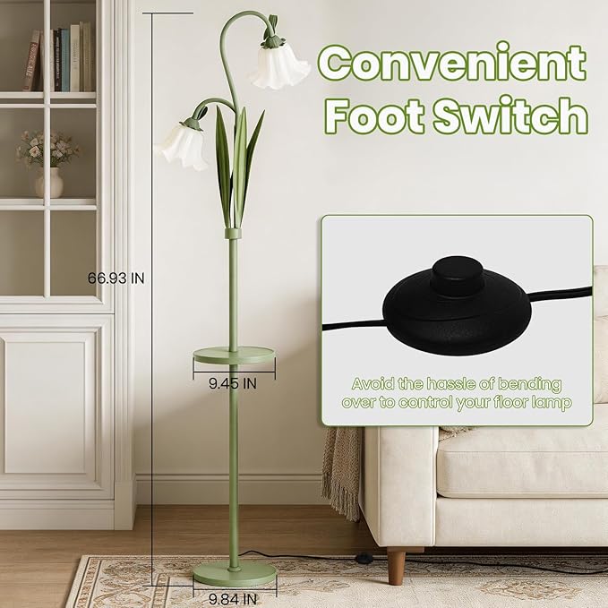Funky Flower Floor Lamp with Table, Adjustable Gooseneck Floor Lamp with 3 Color Temperature, LED Bright Standing Lamp for Living Room, Bedroom, Corner, for Girl Women