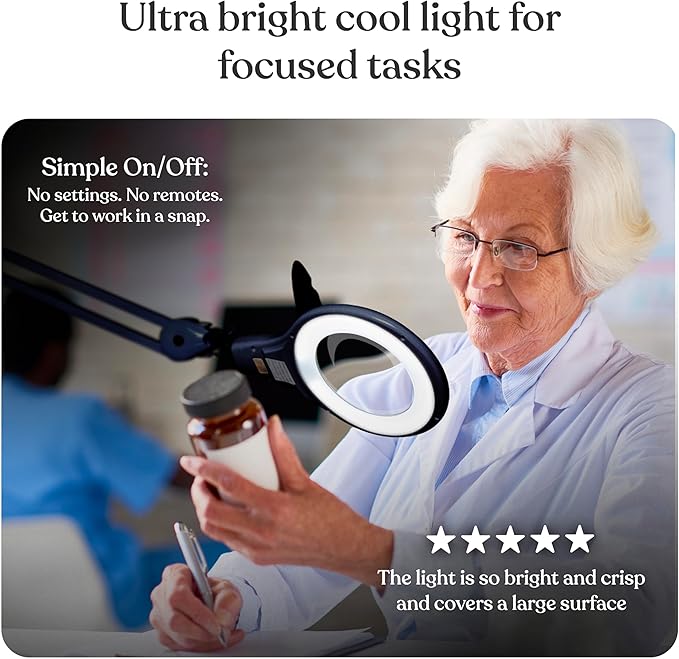 Brightech LightView PRO Magnifying Desk Lamp, 2.25x Light Magnifier, Adjustable Magnifying Glass with Light for Crafts, Reading, Close Work - Black
