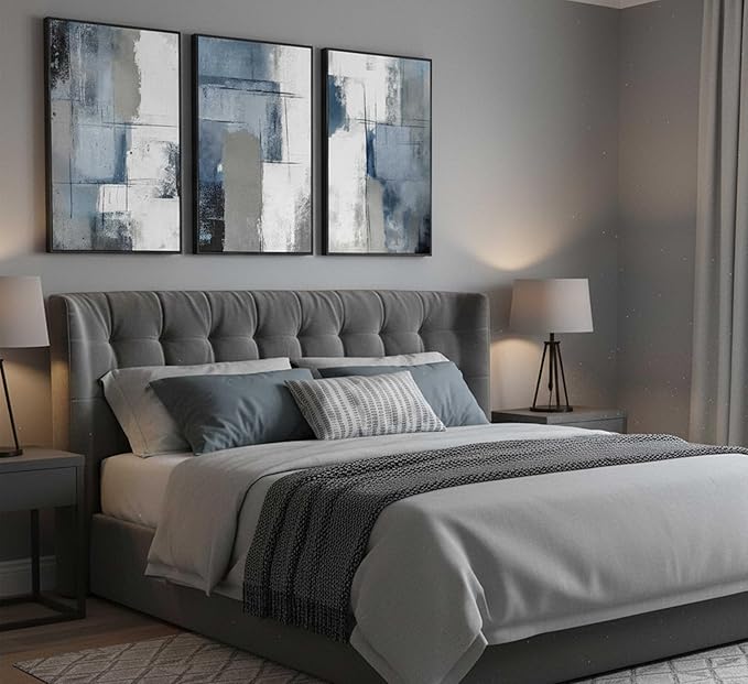 3 Pcs Navy Blue Abstract Canvas Wall Art Modern Minimalist Neutral Blue and Grey Paintings Pictures Wall Decor Poster Print Artwork for Living Room Bedroom Office Home Decoration Unframed