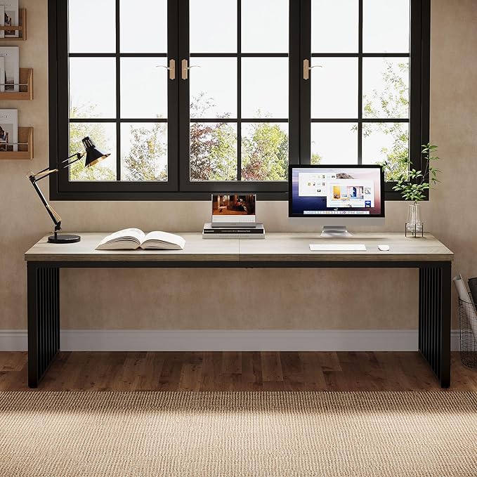 Tribesigns 78" Extra Long Computer Desk, 2-Person Desk with Metal Legs, Industrial Double Desk for Home Office (Gray)