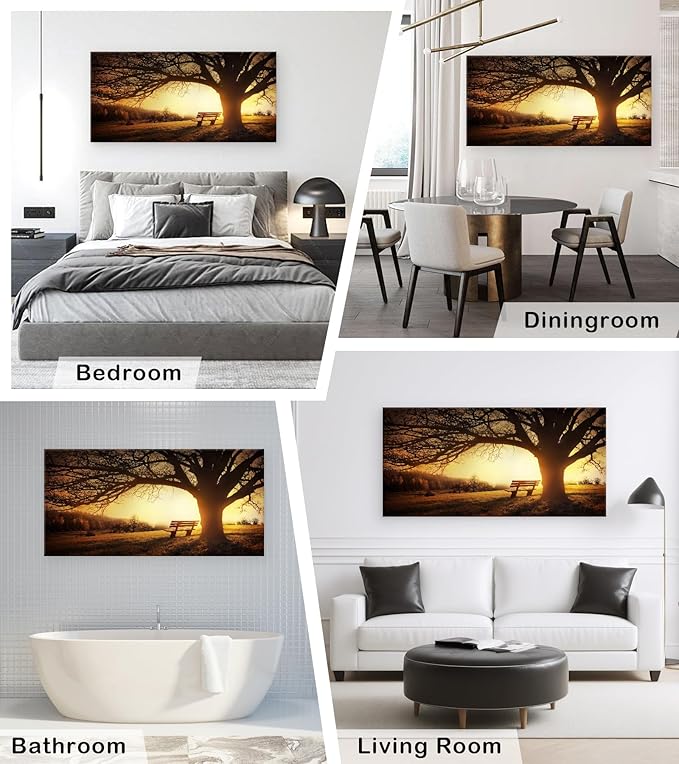 Muolunna BK4098 Wall Art Decor Canvas Print Picture Big Trees in Sunset 1 Panel Golden Sunset Forest Natural Landscape Painting Artwork for Living Room Bedroom Office Home Wall Decor