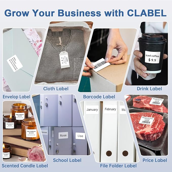 CLABEL Label Maker Machine with Tape 221B Inkless Label Printer Include 6 Rolls 1.96 * 1.57mm Labels Paper Handheld Barcode Printer for Retail School Office Organization Label Makers with APP Gray