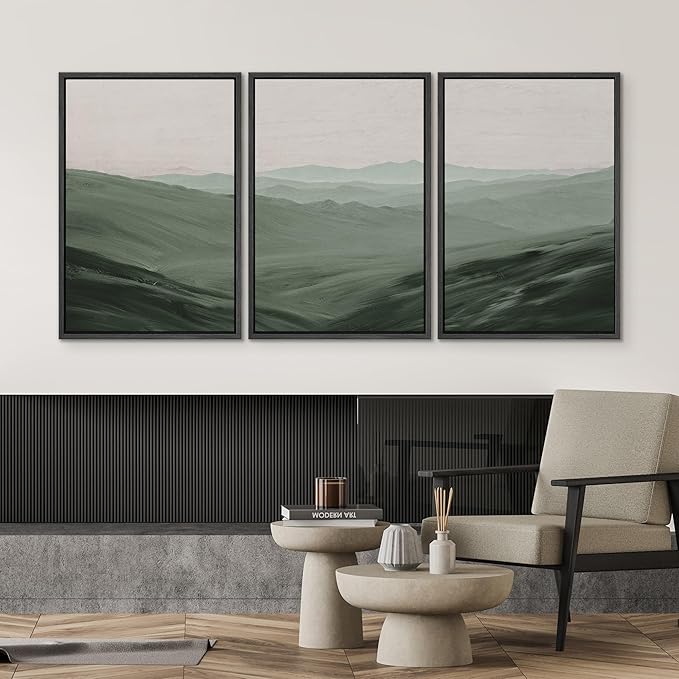 SIGNWIN Framed Canvas Print Wall Art Set Rolling Green Mountain Hill Environment Nature Wilderness Photography Modern Art Chic Landscape for Living Room, Bedroom, Office - 16"x24"x3 Black