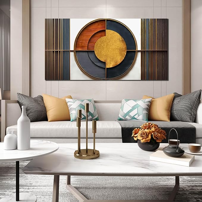 Large Canvas Wall Art for Living Room Bedroom Home Office Brown and White Wood Color Geometrical Picture Modern Canvas Prints Framed Wall Decor Size 29x59