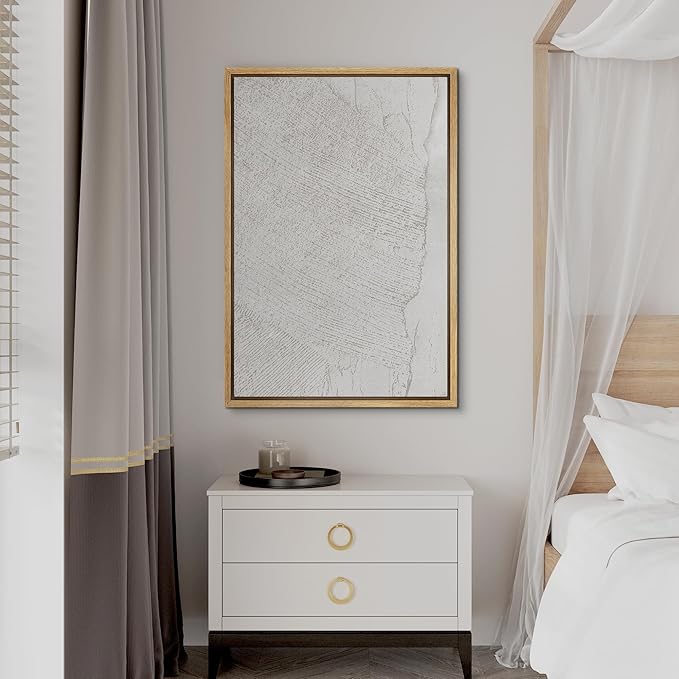 SIGNFORD Framed Canvas Print Wall Art White Grunge Paint Stroke Landscape Abstract Shapes Illustrations Modern Art Decorative Boho Relax/Zen Nordic for Living Room, Bedroom, Office - 24"x36" Natural