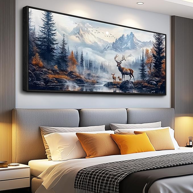 KELIYUAN Large Canvas Lushan Mountain Scenery Wall Art For Living Room Black Framed Wall Decorations For Bedroom Office Murals Printed Artworks Restaurant Wall Artwork Home Decor Aesthetics 32"X72"