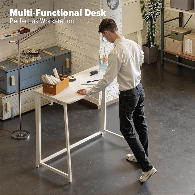 WOHOMO Folding Desk, Small Writing Desk 39.4", Space-Saving Foldable Laptop Table Writing Workstation for Home Office, Easy Assembly, White