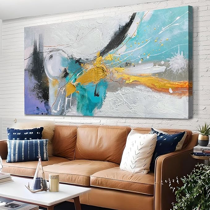 Arjun Large Abstract Wall Art Canvas for Living Room Black and White Painting for Mens Room Textured Hand Painted Modern Picture Bedroom Home Office Wall Decor, Framed Extra Large 58"x29"
