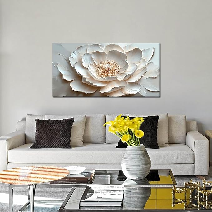 WDHCG Flower Art Wall Decor for Living Room - White/Pink/Beige Canvas Wall Art for Office - Modern Wall Decor for Bedroom Women Size 20 x 40 Inch