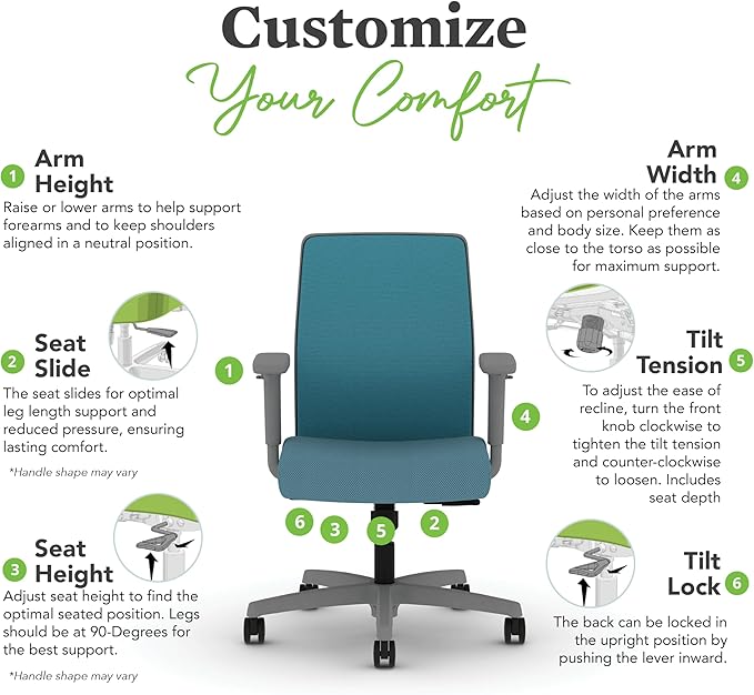 HON Ignition 2.0 Low Back Task Chair, Spectrum Mesh, Standard Synchro-Tilt Control, Office Chair with Lumbar Support, Height and Width Adjustable Arms, Titanium Frame, Sky