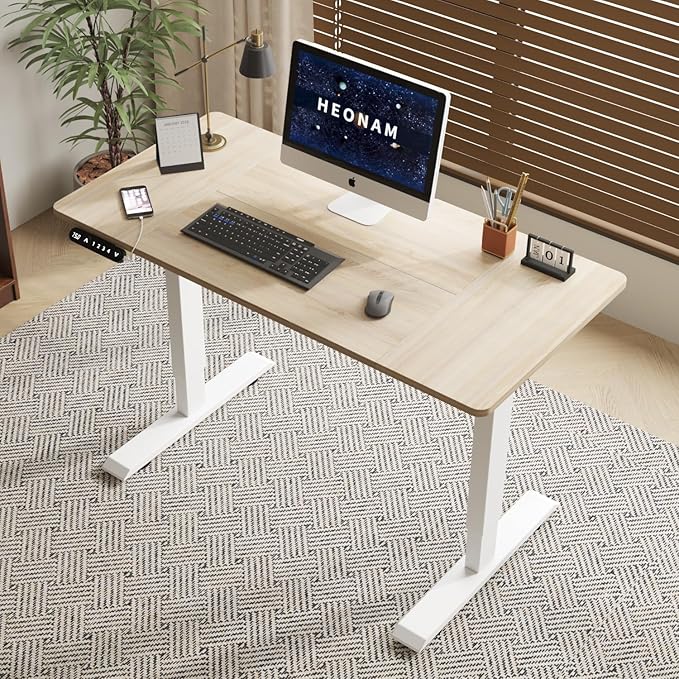 48 Inch Electric Standing Desk with USB Charging Port, Height Adjustable Sit Stand Desk with Memory Presets, Spacious Desktop and Sturdy Metal Frame for Home Office