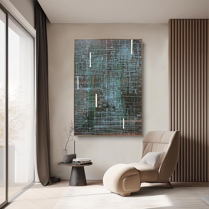 BrightA Abstract grid large-scale hand-painted wall decorations. Textured relief craftsmanship artworks that illuminate the home bedroom. Bring a visual impact experience to the office lobby 67"x98.4"