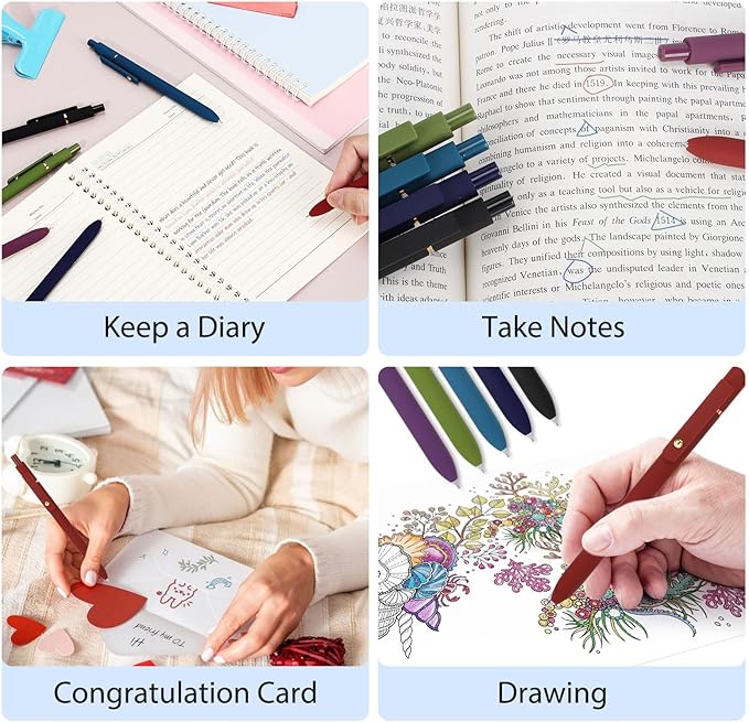 6 Pieces Gel Ink Pen Refills Replaceable Ballpoint Colorful Ink Pen Refills Fine Point 0.7mm Smooth Writing for Office School Supplies (Vintage Colorful Ink)
