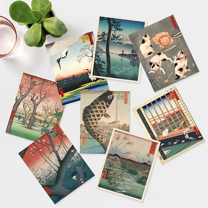SIGNWIN Poster Wall Art Set of Koinobori The Carp Fish, Plum Park Landscape with 2 Cranes from One Hundred, Plum Blossom in Garden for Living Room, Bedroom, Office - 11"x14"x 8