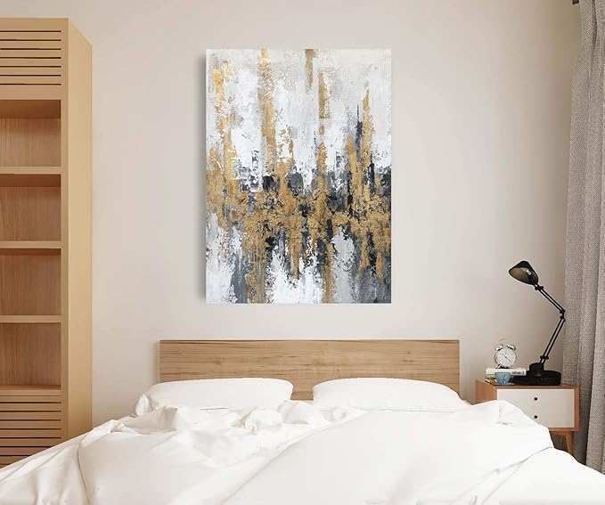 Yihui Arts Modern Abstract Skyline Canvas Wall Artwork with Gold Foil for Office Decoration