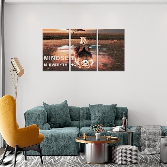 Mindset is everything Wall Art lion 3 Pieces Inspirational Entrepreneur Posters Painting Artwork Decor For Office Bedroom Living Room Ready To Hang