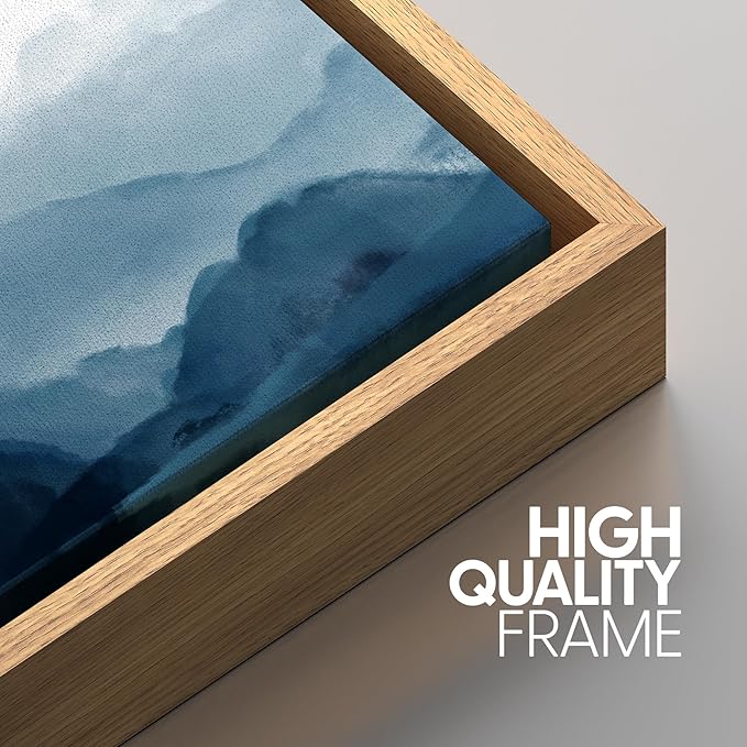 SIGNWIN Framed Canvas Print Wall Art Blue Watercolor Mountains in Fog Nature Wilderness Illustrations Modern Art Rustic Scenic Relax/Calm Cool for Living Room, Bedroom, Office - 16"x24"x3 Natural