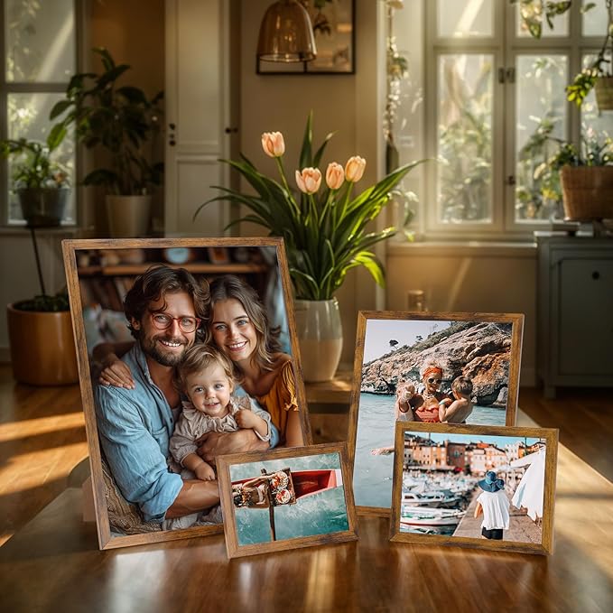 Giftgarden 16 Pack Brown Picture Frames for Multi Sizes Photos, Assorted Set Including Two 11x14, Two 8x10, Six 5x7, Six 4x6, Gallery Collage Frame for Wall or Tabletop Display
