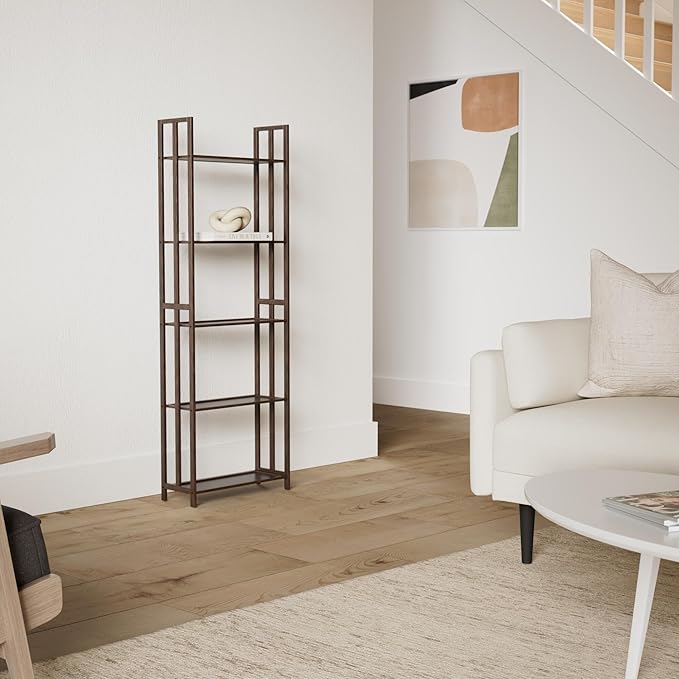 COPREE 5 Tier Bookshelf, Bamboo Space-Saving Tall Book Shelves,Walnut-Colored Freestanding Narrow Book Rack Organizer Shelving Unit Storage for Small Space, Living Room, Bedroom and Office