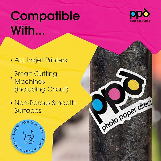 PPD Premium Printable Vinyl Sticker Paper for Inkjet Printer - 10 Sheets Matt Sticker Paper 8.5 x 11 - Self-Adhesive, Waterproof, Tear Resistant, Instant Dry - PPD-38-10