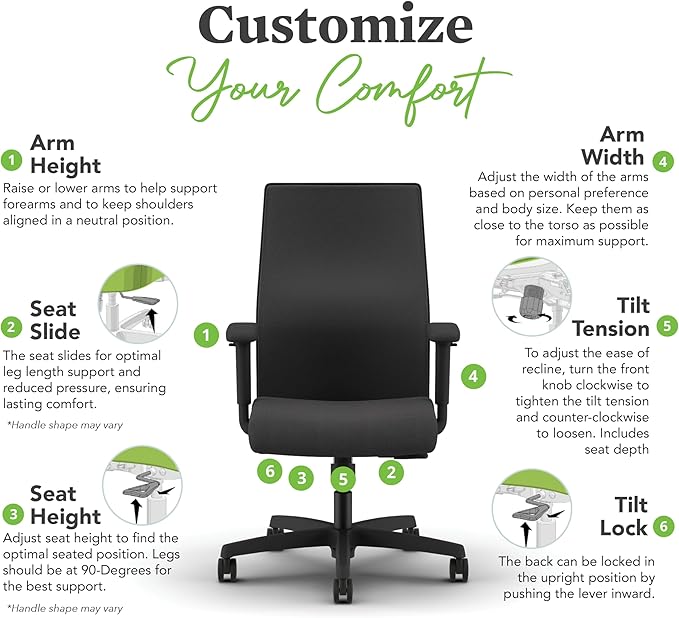 HON Ignition 2.0 Mid Back Task Chair, Spectrum Mesh, Standard Synchro-Tilt Control, Office Chair with Lumbar Support, Height and Width Adjustable Arms, Black Frame, Blueberry