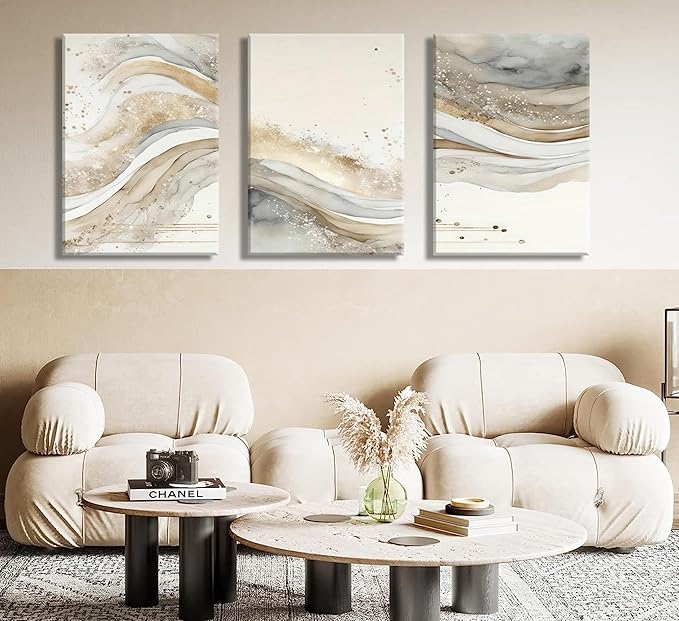 3Pcs Gold Abstract Marble Canvas Wall Art Modern Grey and Gold Fluid Painting Picture Wall Decor neutral Marble Poster Print Artwork for Bedroom Living Room Office Hotel Home Decoration