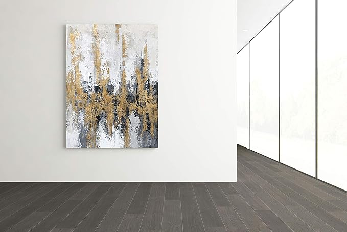 Yihui Arts Modern Abstract Skyline Canvas Wall Artwork With Gold Foil Modern Oil Painting Pictures with Framed for Living Room Bedroom Bathroom Decoration