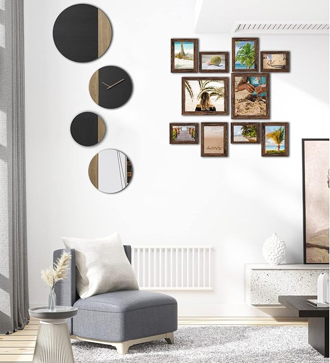 Picture Frame Set 10 pack, Farmhouse Photo Frames, Gallery Wall Frame Collage, 8x10 5x7 4x6 Frames in 3 Different Finishes Picture Frames For Wall or Desk,Dark Brown