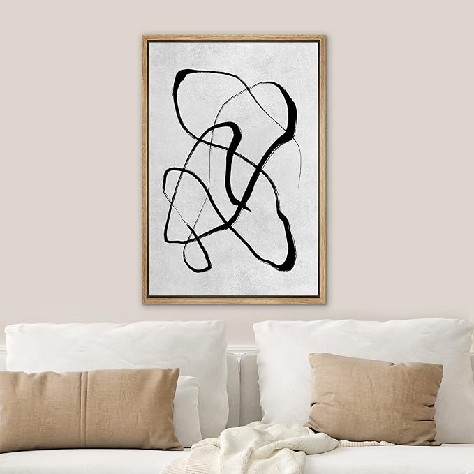 SIGNWIN Framed Canvas Print Wall Art Mid-Century Dark Paint Stroke Swirls Abstract Shapes Illustrations Modern Art Minimal Relax/Calm Multicolor for Living Room, Bedroom, Office - 24"x36" Natural